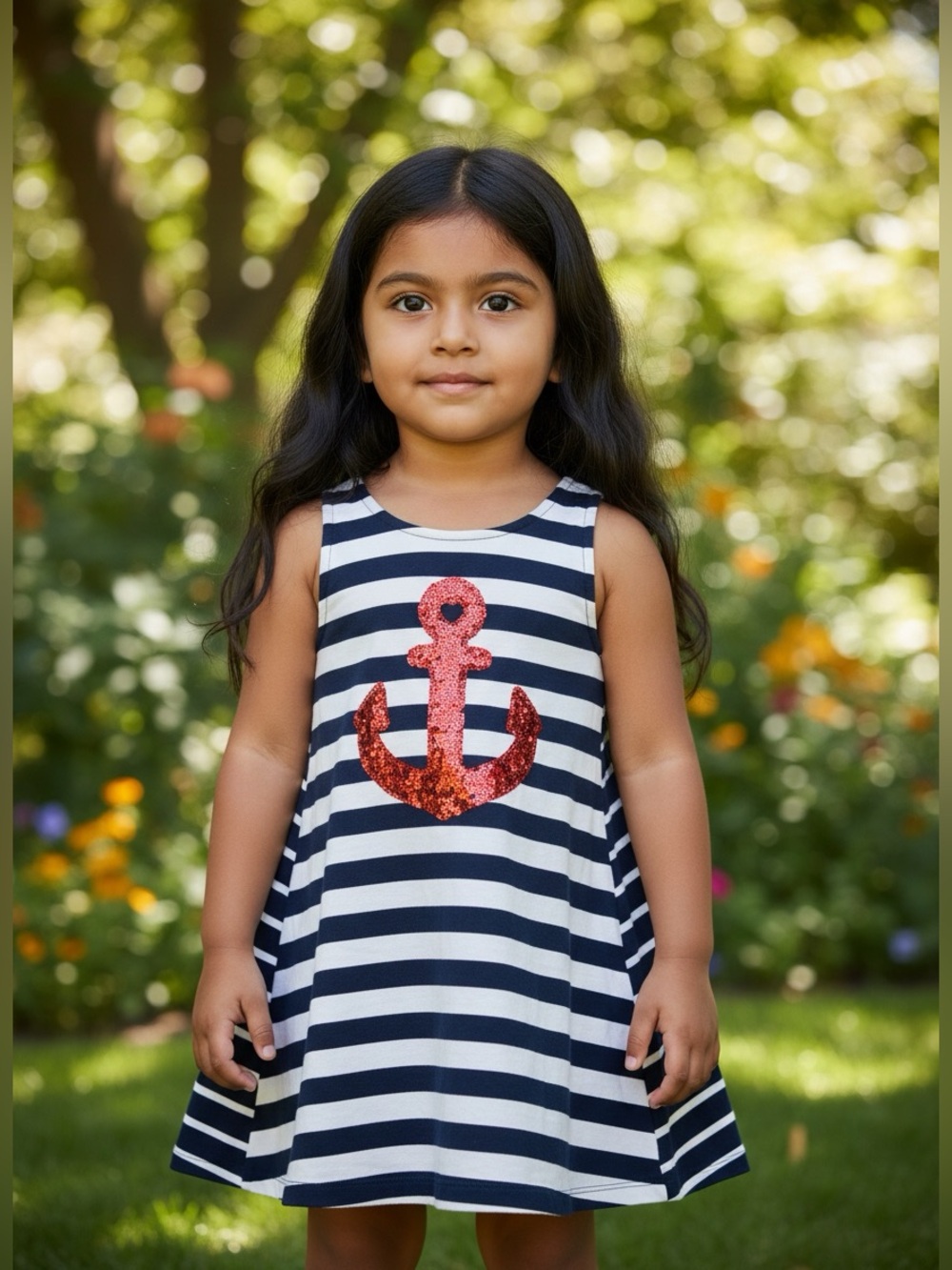 Tommy Bahama Navy & White Striped Dress with Red Sequin Accent